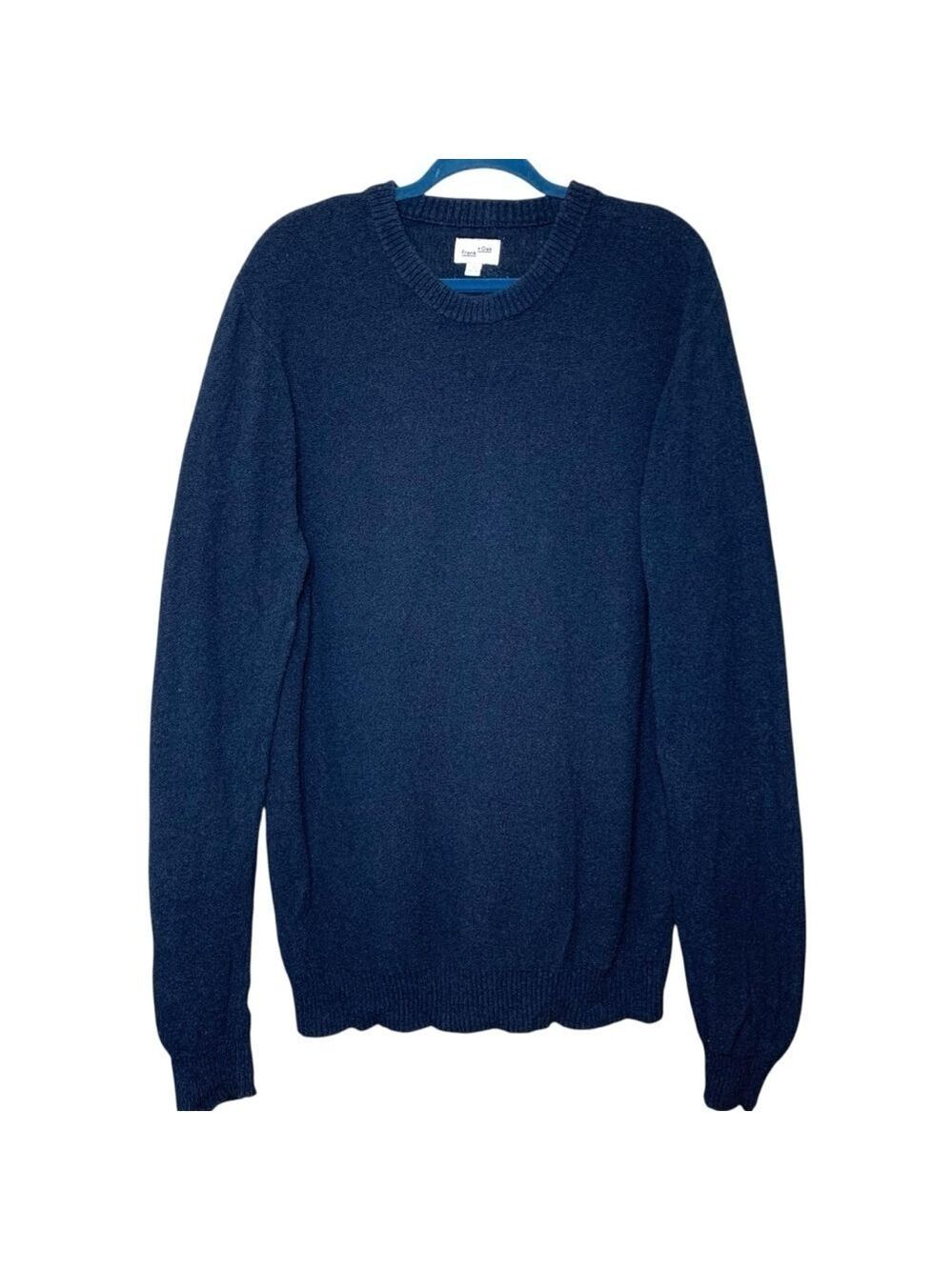Frank & Oak Knit Pullover Sweater Men XL Navy Blue Textured Crew Neck Minimalist